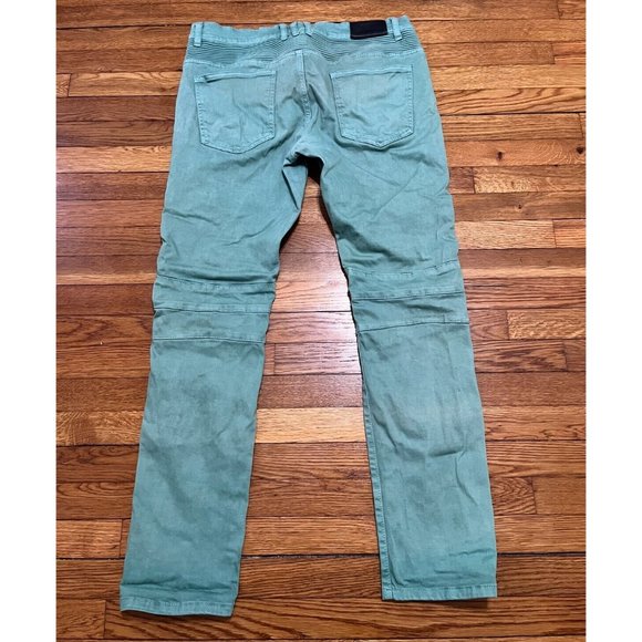 Embellish Jeans Slim Fit Moto Biker Pants Mens Size 34x34 Green Stretch Denim - Picture 4 of 5